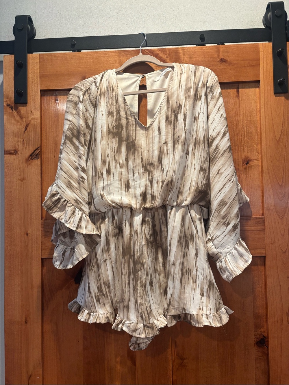 Caramel Cream and Brown Brushstroke Ruffle Romper